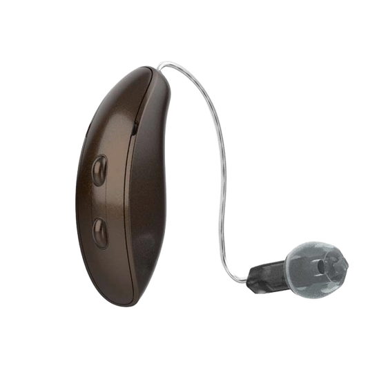 Starkey G Series AI RIC hearing aid in chestnut