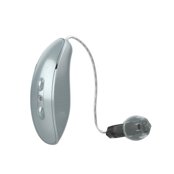 Starkey Omega RIC hearing aids in silver