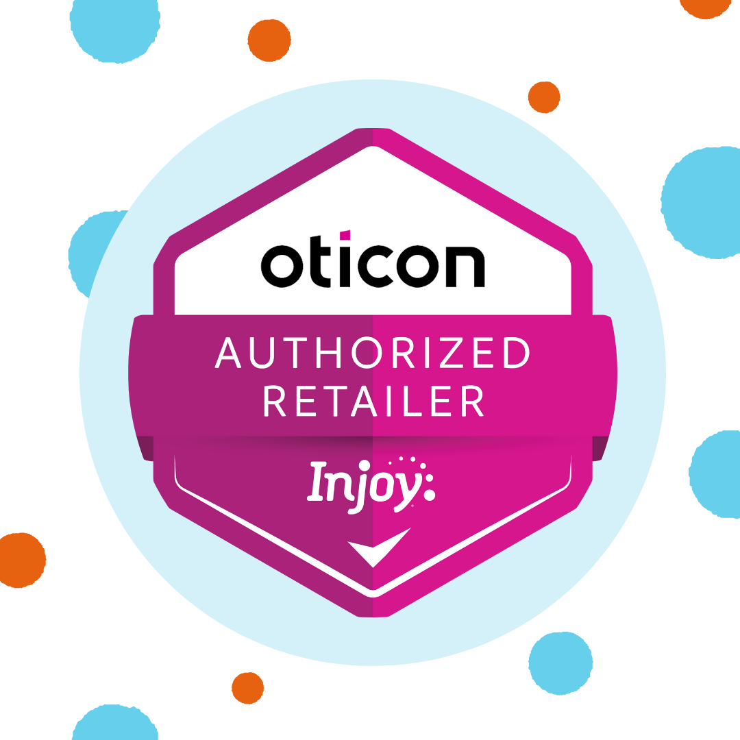 A badge shows that Injoy Hearing is an Oticon authorized retailer.