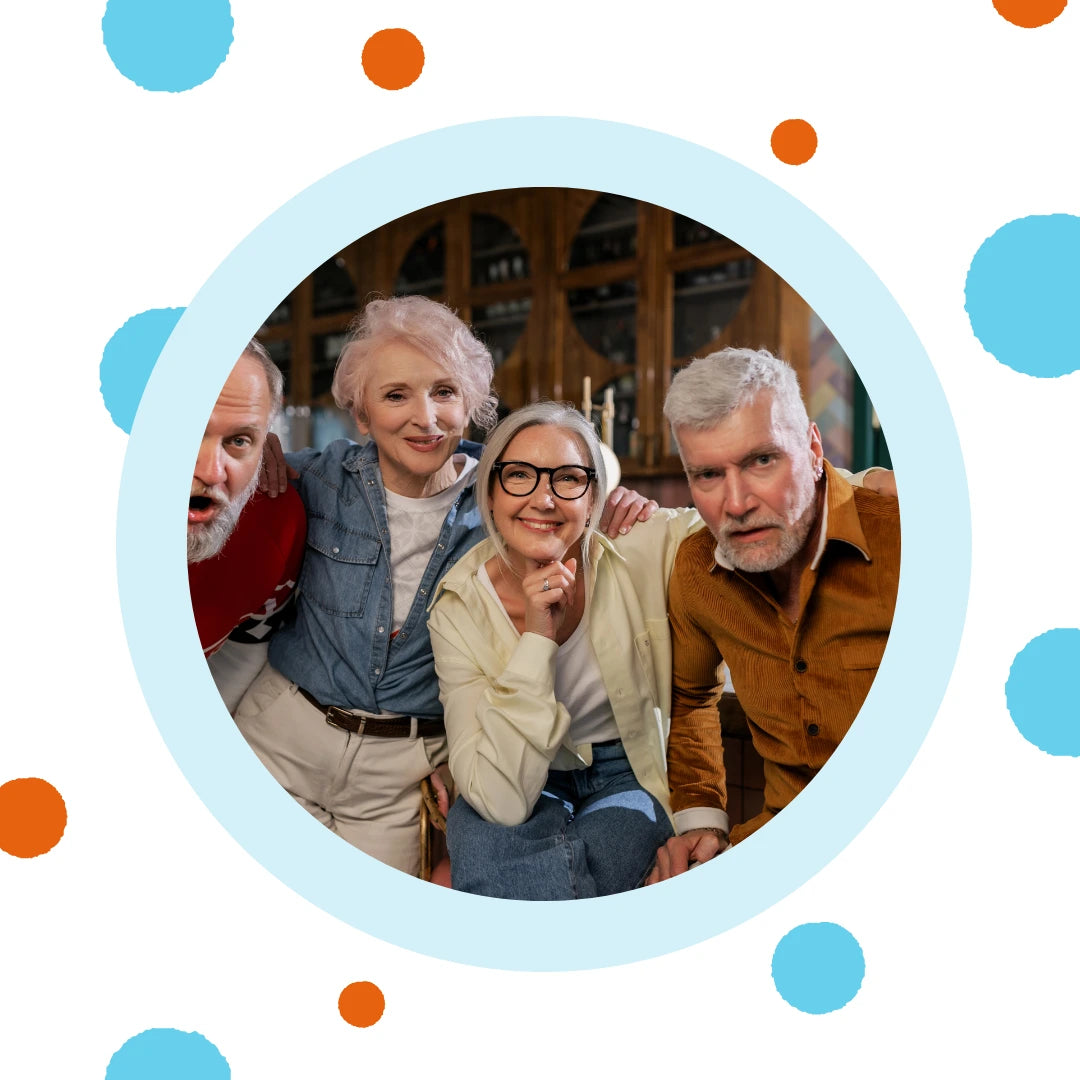 Four older friends have fun.