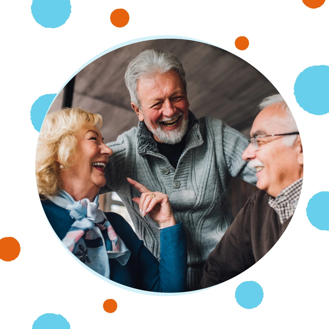 Older people laugh together.