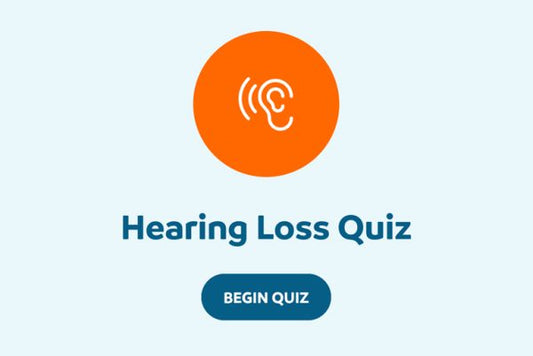 Screenshot of the Injoy hearing loss quiz with a light blue background and a graphic of an ear.