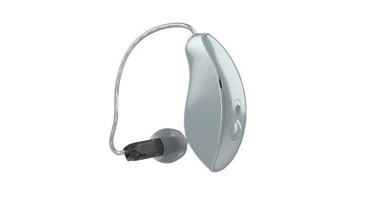 Starkey Omega AI+ stands on a white background. 