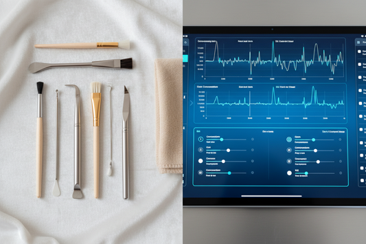 Hearing aid cleaning tools beside hearing aid programming software