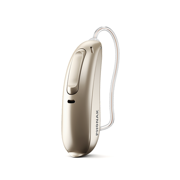 Hearing aid device with 'Phonak' branding on a white background