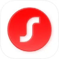 Red circular logo with a white letter 's' on a white background