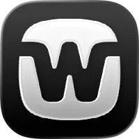 Logo with a stylized 'W' in black and white on a black background