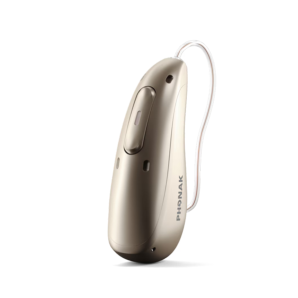 Starkey Omega mRIC hearing aid in champagne