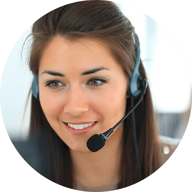 Woman wearing a headset with a blurred background