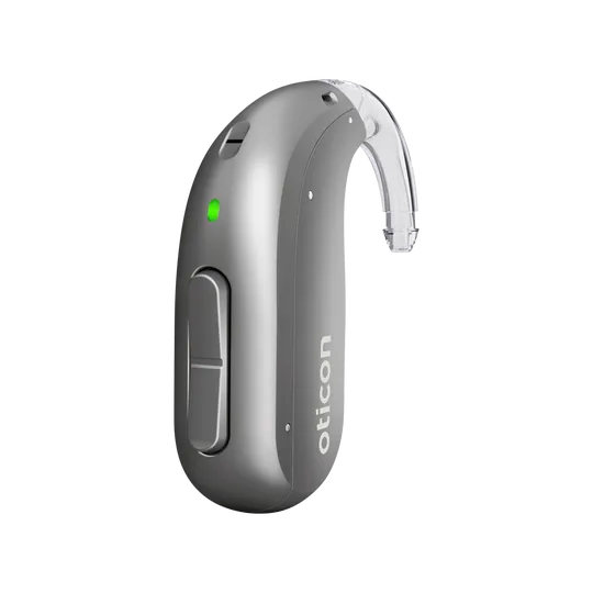 Oticon Intent miniBTE in Steel Grey