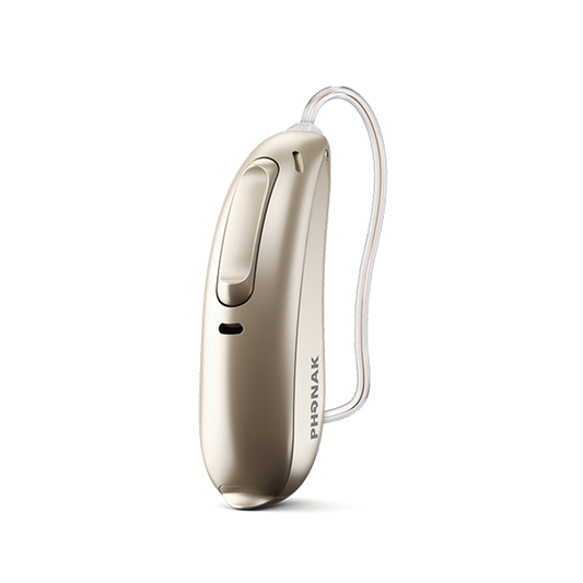 Hearing aid device with 'Phonak' branding on a white background