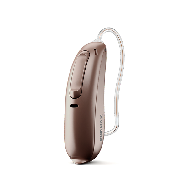 Hearing aid device with 'Phonak' branding on a white background
