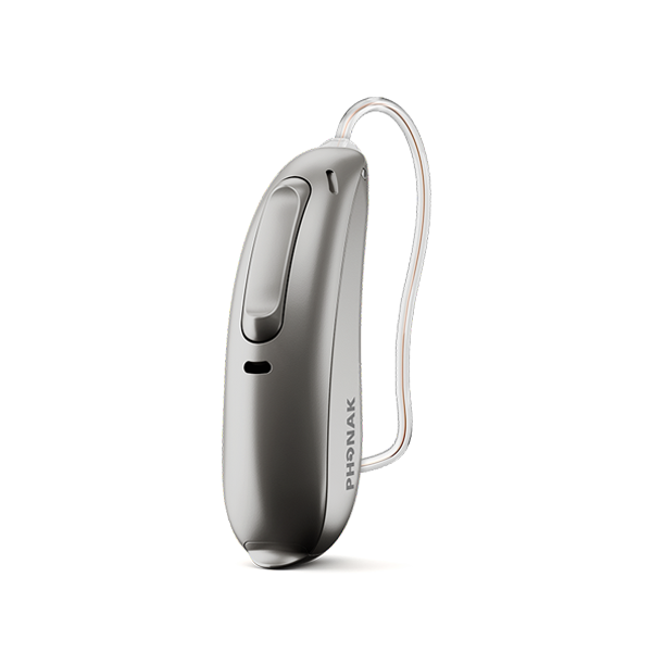 Hearing aid device with 'Phonak' branding on a white background