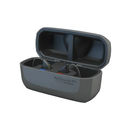 Gray case with 'ReSound GN' branding on a white background