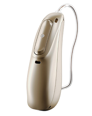 Beige hearing aid on a white background