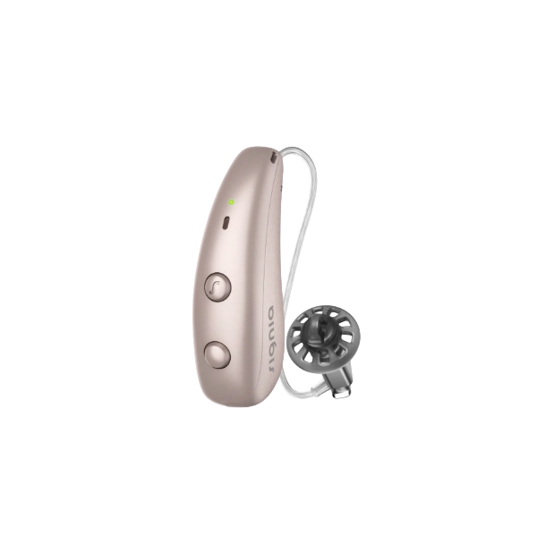 Signia Pure Charge&Go MaX hearing aid in Rose Gold.