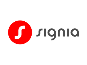 Signia logo with red circle and 's' on a white background