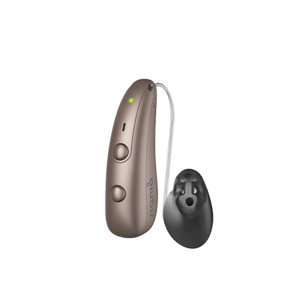 Signia Pure Charge & Go hearing aids in sandy brown