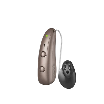 Signia Pure Charge & Go hearing aids in sandy brown
