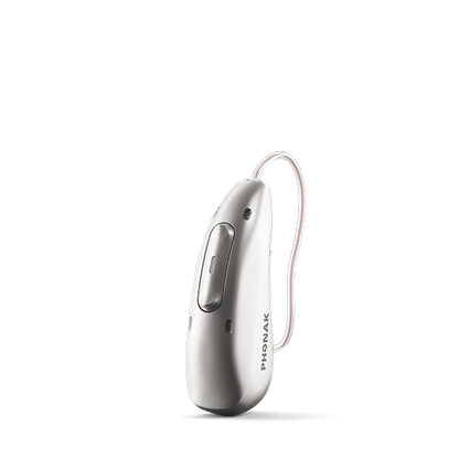 Hearing aid in silver grey