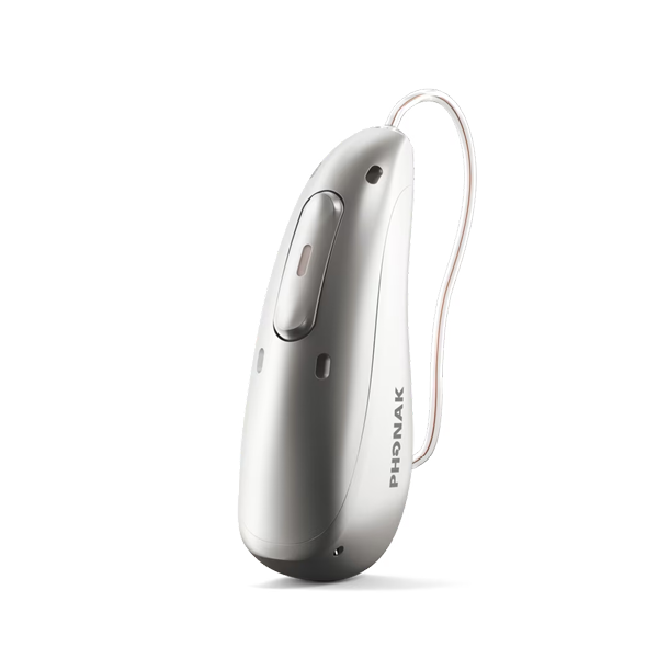 Hearing aid in silver grey