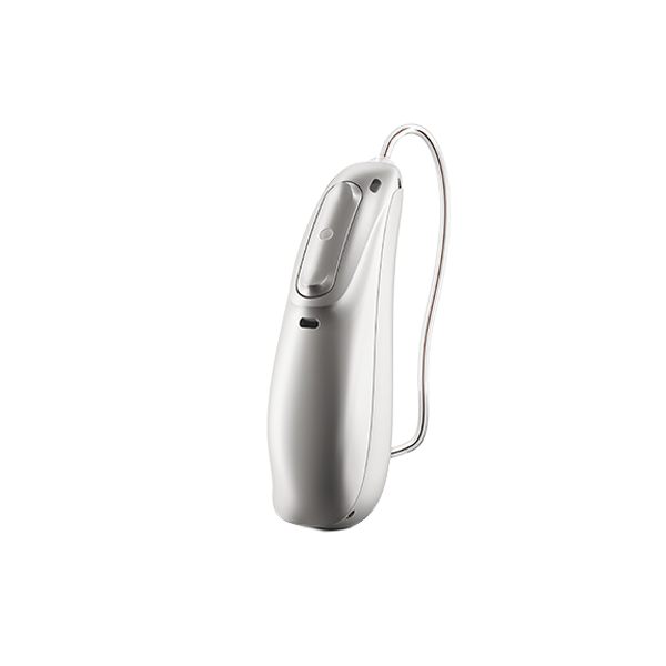 Hearing aid in silver grey