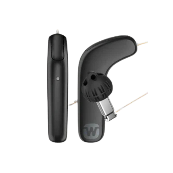 Black electronic device with a nozzle attachment on a white background