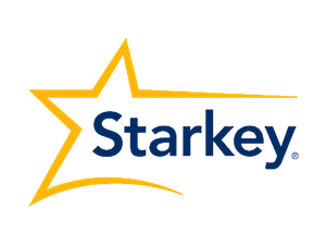 Starkey logo with a yellow star and blue text on a white background