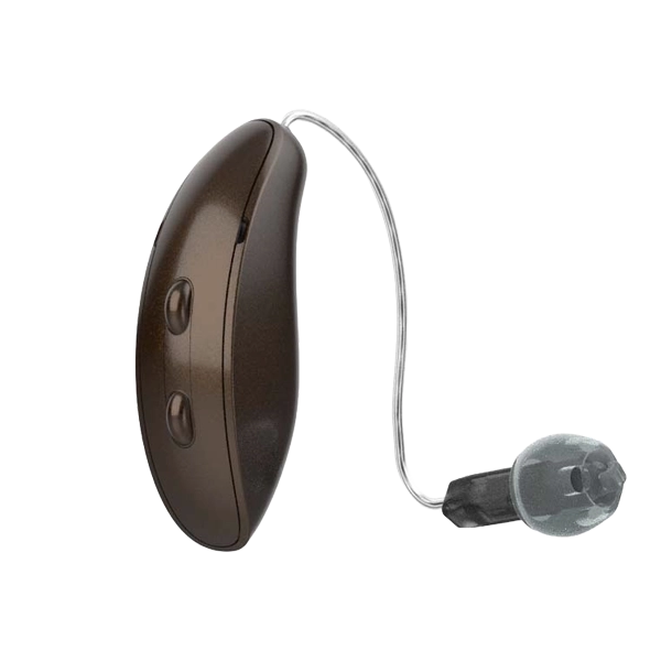 Starkey G Series AI RIC hearing aid in chestnut