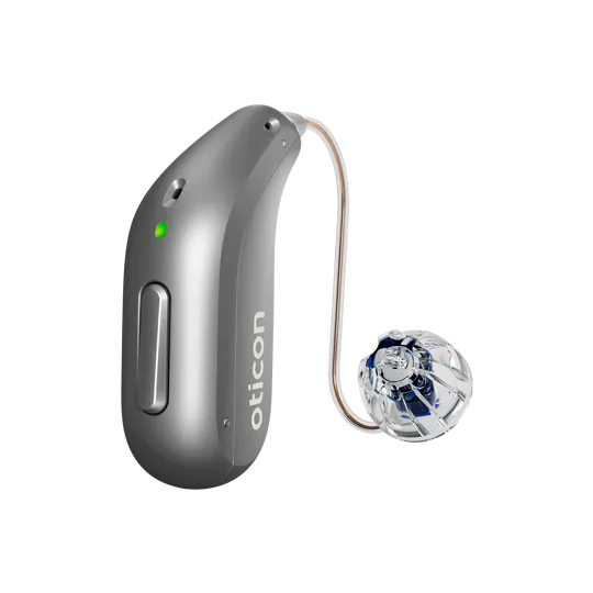  Oticon hearing aid in Steel Grey
