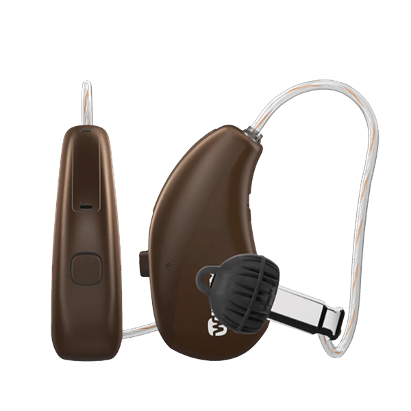 Widex Moment Sheet RIC hearing aid in dark cherry 