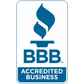 Blue BBB Accredited Business logo on a white background