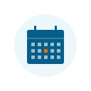 Blue calendar icon in a white circle 