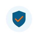 Blue shield icon with a check mark in a circle