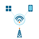 Illustration of a network connection with a router, Wi-Fi signal, and smartphone.