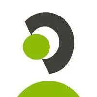 Logo with a black circle and green shapes