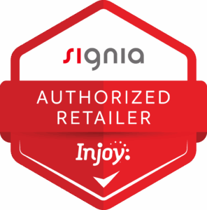 A badge shows that Injoy is a Signia authorized retailer.