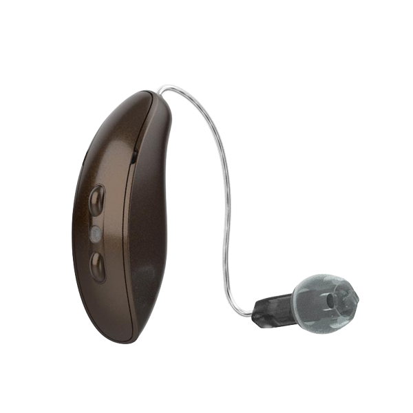 Starkey Omega RIC hearing aids in chestnut