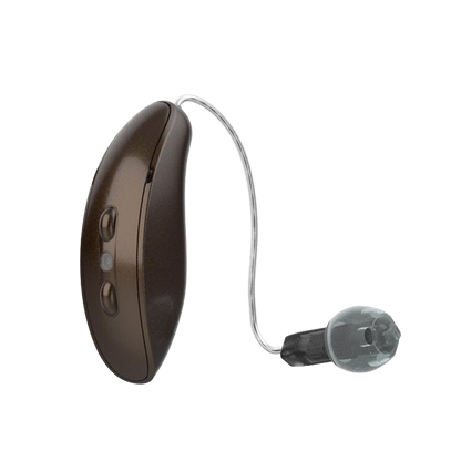 Starkey Omega RIC hearing aids in chestnut
