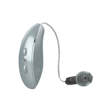 Starkey Omega RIC hearing aids in silver