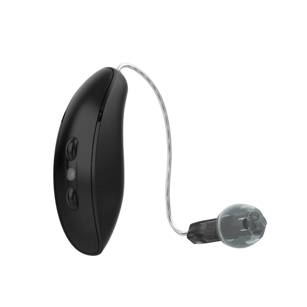 Starkey Omega RIC hearing aids in tech black