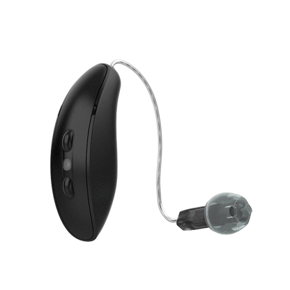 Starkey Omega RIC hearing aids in tech black
