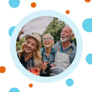 Older people have drinks outside.