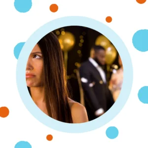A woman looks left out at a party.