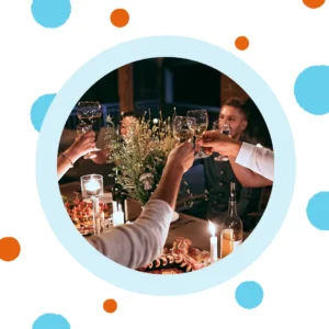 Friends toast at a party. 