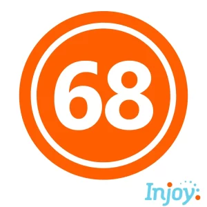 The number "68" sits on an orange background. 