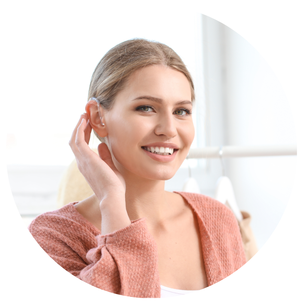 a Woman enjoying her hearing aids