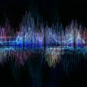 Blue sound waves on a black background.