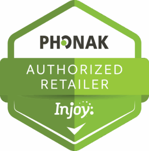 A badge saying that Injoy is an authorized Phonak retailer.