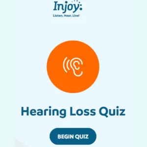 The words “hearing loss quiz” show under an outline of an ear. 